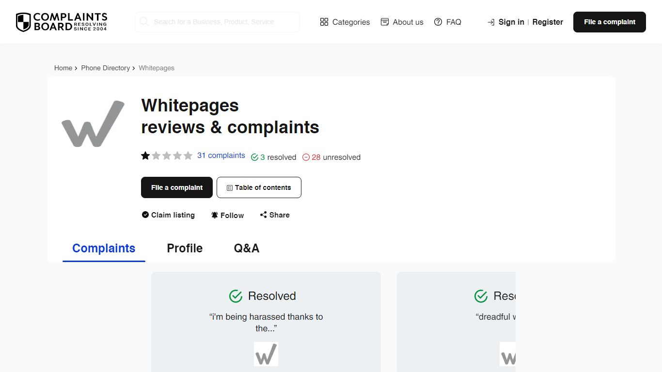 Whitepages: Reviews, Complaints, Customer Claims