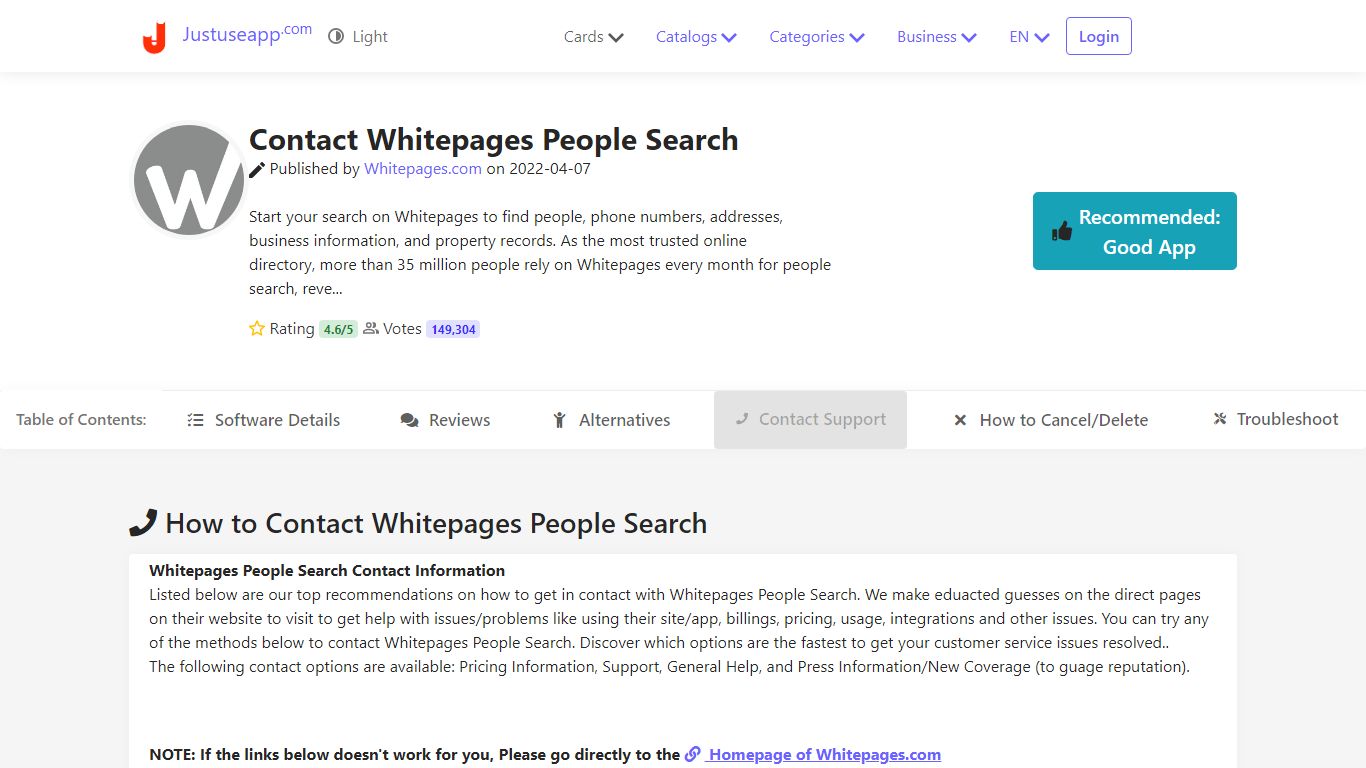 Contact Whitepages People Search | Fast Customer Service ... - JustUseApp